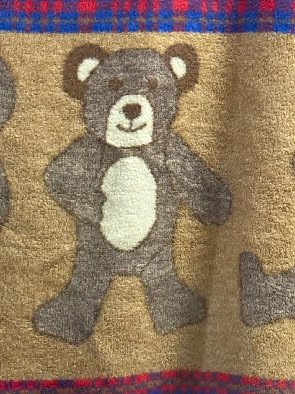Vintage San Marcos Teddy Bear Plaid Throw Stadium Blanket 55” X 78